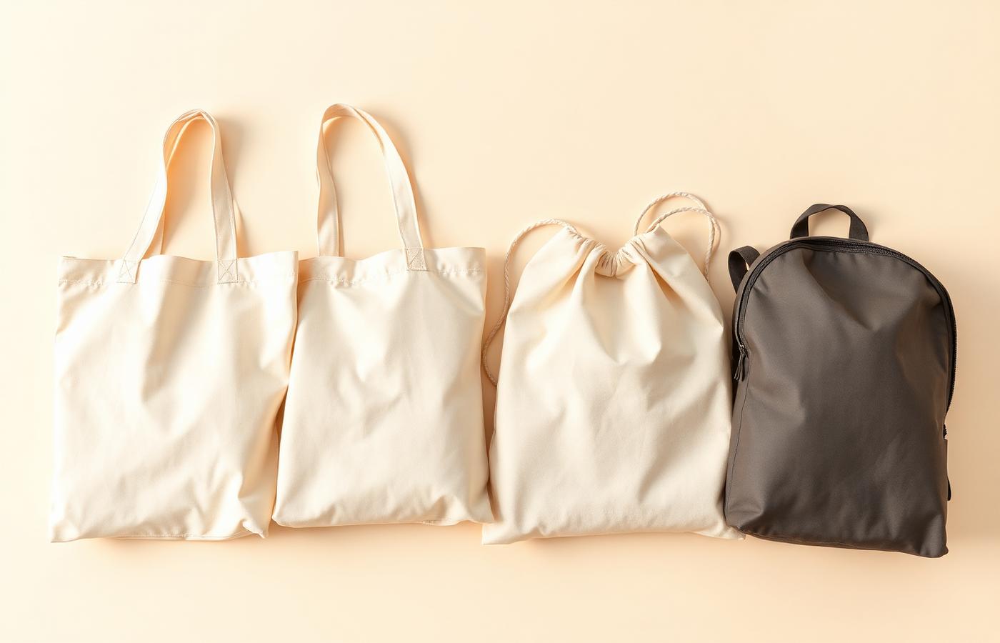 Auswahl nachhaltiger Werbetaschen: Canvas, rPET, Turnbeutel, Rucksack